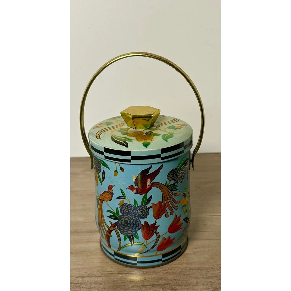 Vintage Murray-Allen Bird of Paradise Tin‎ Blue Floral with Handle